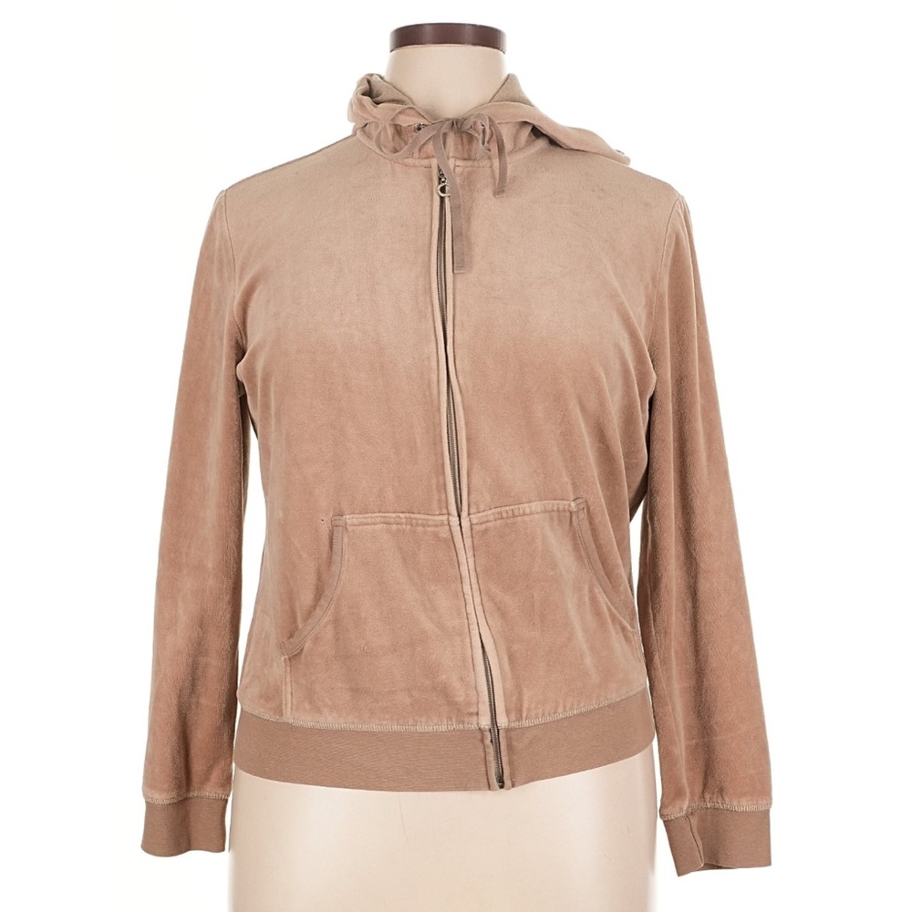 NY&CO Women's Tan Velour Zip Up Hoodie Jacket